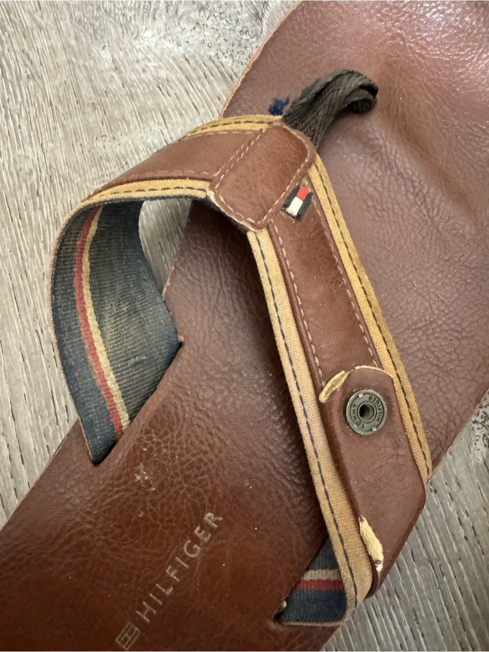 Tommy Hilfiger -Men's Brown Leather Flip Flop Sandals